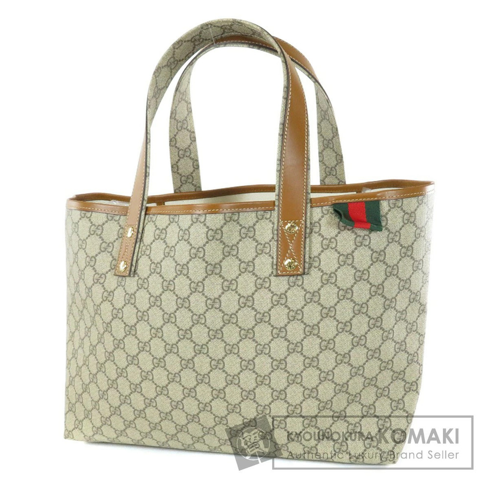 Gucci GG Supreme Sherry Line Tote Bag brown leather signature web